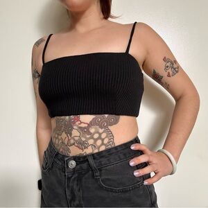 Whimsy + Row Lennon Black Ribbed Crop Top